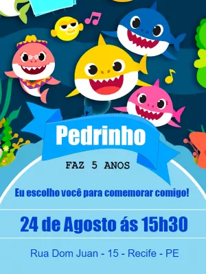 Convite de Aniversário Baby Shark para Editar Online
