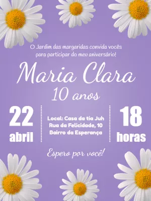 Convite de Aniversário Margarida para Editar Online