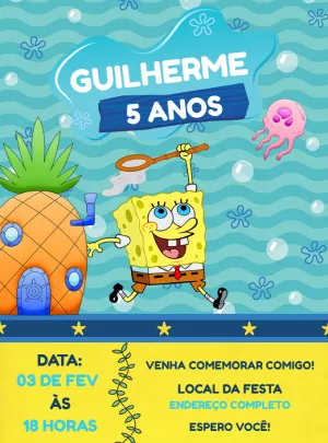 Convite de Aniversário Bob Esponja para Editar Online