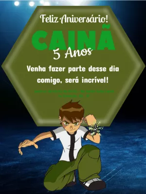 Convite de Aniversário Ben 10 para Editar Online e Imprimir
