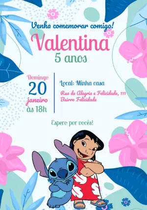 Convite Aniversário Lilo e Stitch Tropical para Editar Online