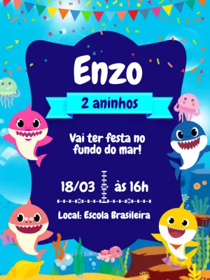 Convite de Aniversário Baby Shark para Editar Online