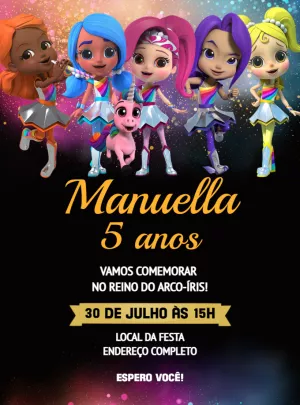 Convite Aniversário Guardiãs do Arco Íris para Editar Online