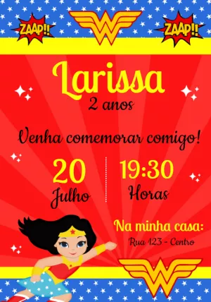 Convite Aniversário Mulher Maravilha para Editar Online