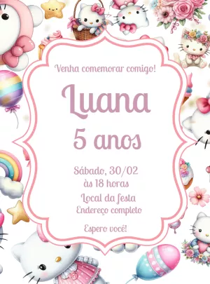 Convite Aniversário Hello Kitty para Editar e Imprimir