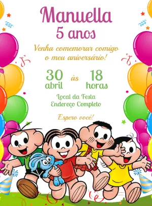 Convite de Aniversário Turma da Mônica para Editar Online