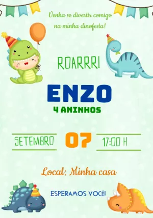 Invitación de cumpleaños Dinosaurio – Estático – Oh Baby Convites