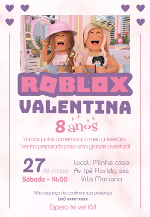 Convite Aniversário Roblox Menina para Editar Online