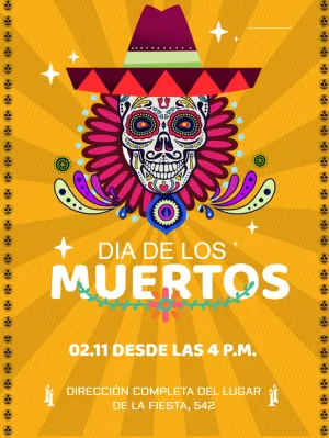 Invitación Día de los Muertos con Calavera para Editar Online