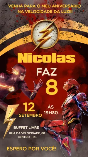 Convite de Aniversário The Flash para Editar e Enviar Online