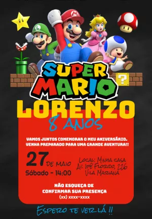 Invito di compleanno Super Mario – Statico – ig: @illustragio