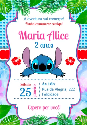 Invitación de cumpleaños Stitch – Estático – Studio Cah