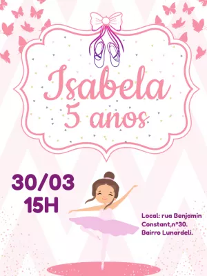 Convite Aniversário Bailarina Delicada para Editar Online