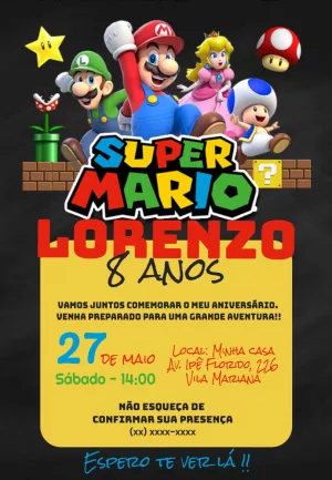 Invito di compleanno Super Mario – Statico – ig: @illustragio
