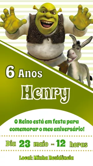 Convite de Aniversário Shrek e Burro para Editar Online