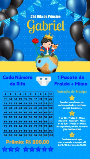 Rifa Chá de Bebê Pequeno Príncipe para Editar e Enviar Online