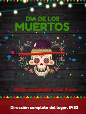 Invitación Día de los Muertos con Calavera para Editar Online