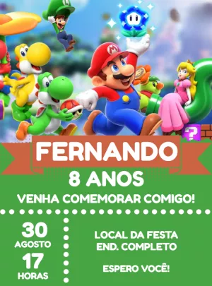 Convite Aniversário Super Mario Wonder para Editar Online