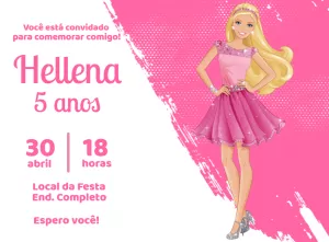 Convite de Aniversário Barbie Rosa para Editar Online