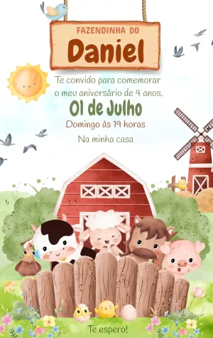 Convite de Aniversário Tema Fazendinha para Editar Online