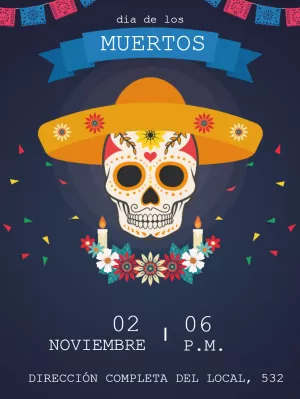 Invitación Día de los Muertos con Calavera para Editar Online