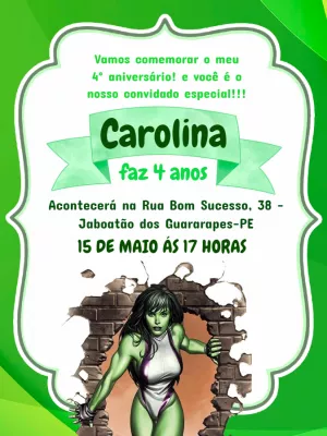 Convite de Aniversário She Hulk para Editar Online