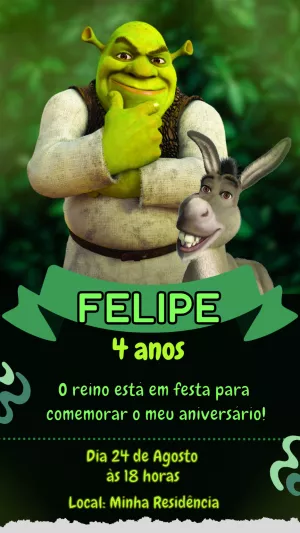 Convite de Aniversário Shrek e Burro para Editar Online