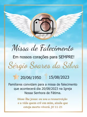 Convite Missa de Falecimento com Foto e Anjo para Editar