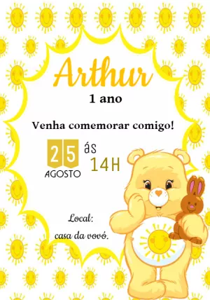 Convite Aniversário Ursinhos Carinhosos Solzinho para Editar