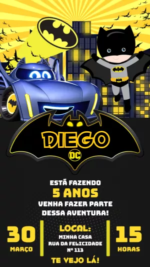 Convite Aniversário Batman Batwheels para Editar Online