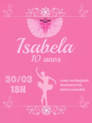 Convite Aniversário Bailarina Rosa para Editar Online