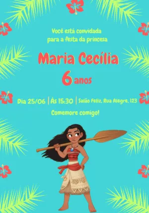 Convite de Aniversário Moana para Editar Online