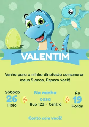 Convite de Aniversário Dinossauro Baby para Editar Online