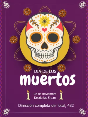 Invitación Día de los Muertos con Calavera para Editar Online