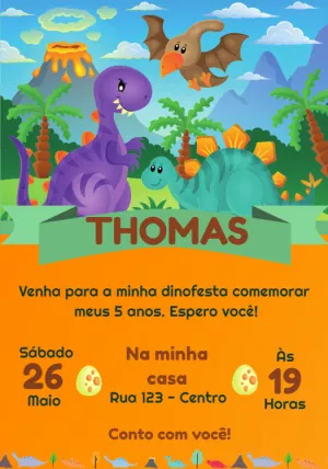 Invitación de cumpleaños Dinosaurio – Estático – Convites e Artes Digitais