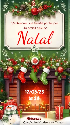 Convite de Natal com Lareira Aconchegante para Editar Online