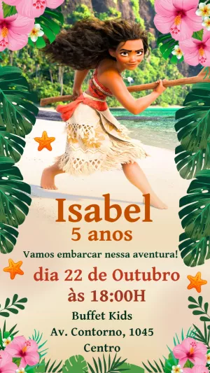 Convite de Aniversário Moana para Editar Online