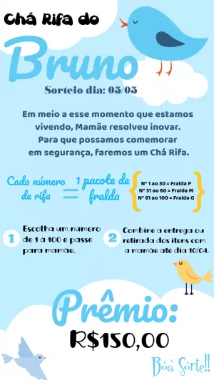Convite Chá Rifa Pássaro Azul para Editar Online