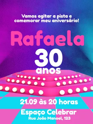 Convite de Aniversário Balada Neon para Editar Online
