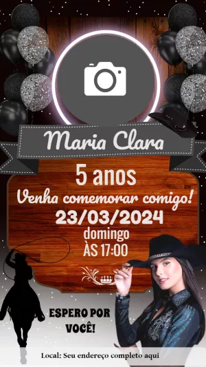 Convite de Aniversário Cowgirl com Foto para Editar Online
