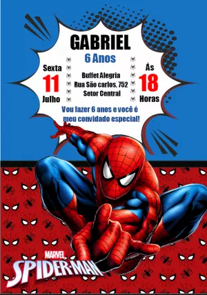 Convite de Aniversário Homem Aranha para Editar Online