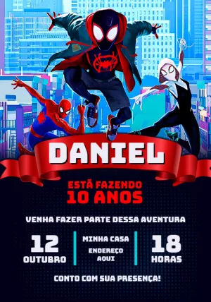 Convite de Aniversário Homem Aranha Aranhaverso para Editar