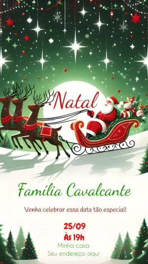 Convite de Natal com Papai Noel no Trenó para Editar Online