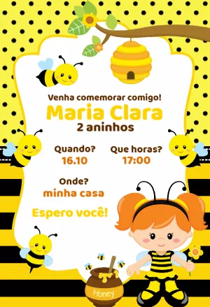 Convite de Aniversário Abelhinha para Editar Online