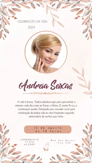 Convite Aniversário Celebração da Vida com Foto para Editar