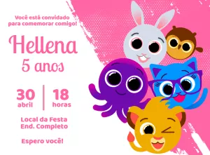 Convite Aniversário Bolofofos com Personagens para Editar Online