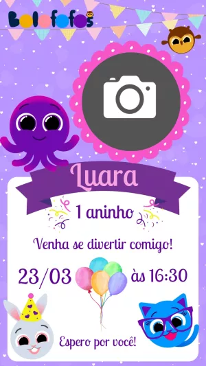 Convite Aniversário Bolofofos com Foto para Editar Online