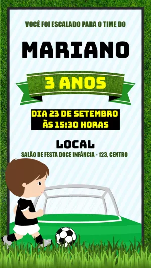 Convite Aniversário Futebol Menino para Editar Online