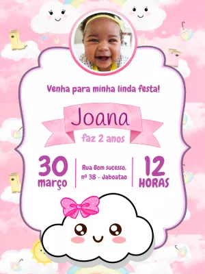 Convite Aniversário Chuva de Amor com Foto para Editar Online
