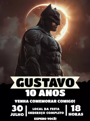 Convite de Aniversário Batman Editável para Personalizar Online